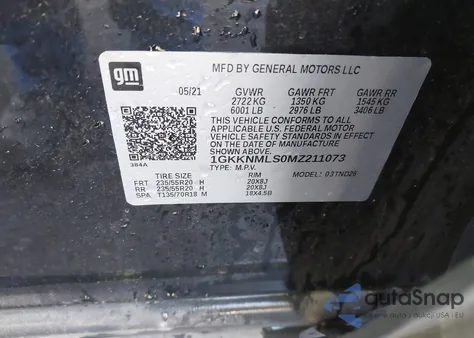 2021 GMC Acadia Fwd Slt из США, поврежденный, VIN 1GKKNMLS0MZ211073